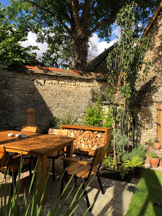 courtyard garden design historic textural clay pavers sandstone